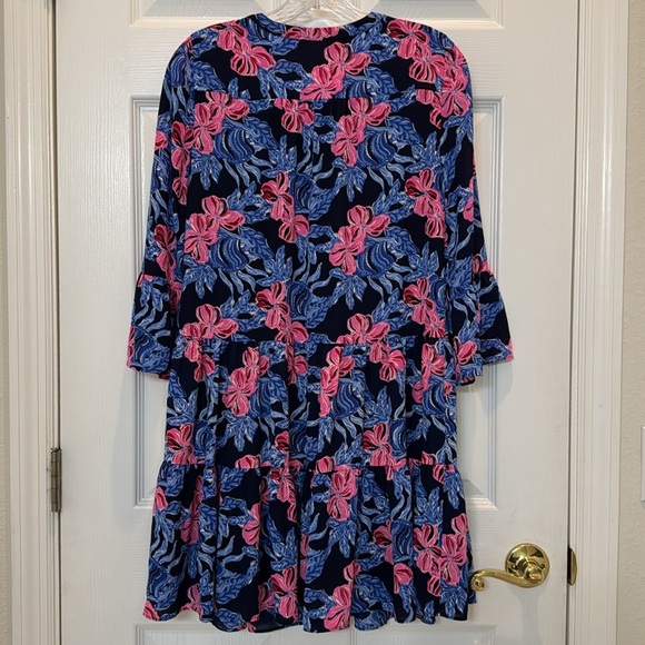 Lilly Pulitzer Gabriel Floral Tiered Mini Dress in Low Tide Navy Size 00 - Picture 3 of 9